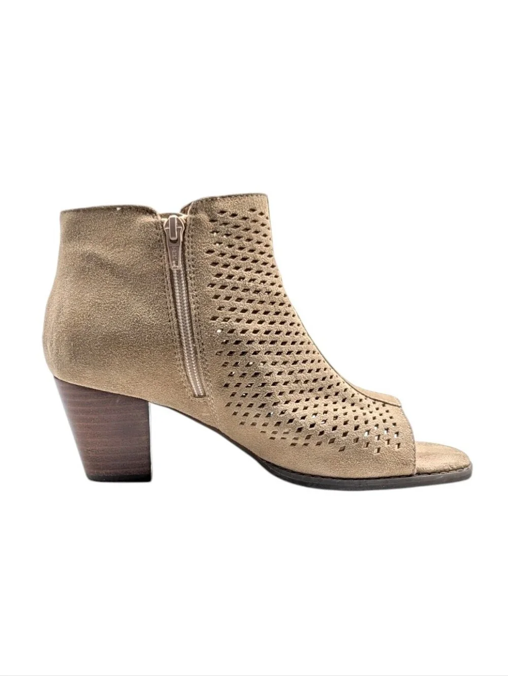 Vionic Aloft Chryssa Light Sand Suede Peep Toe Booties Size 9 GUC S4241